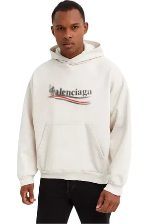 Balenciaga Sweatshirts & Hoodies, Heren, , XL, Katoen, Ecru Logo Hoodie Sweatshirt