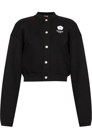 Kenzo Jassen, Dames, Zwart, S, Katoen, Zwarte Bloem Motief Jas