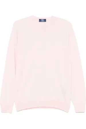 FEDELI Truien, Heren, Roze, L, Roze Geribbelde Ronde Hals Sweater