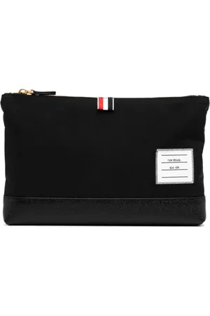 Thom Browne Tassen, Heren, Zwart, ONE Size, Leer, Zwarte zwarte portemonnee met ritssluiting aan de bovenkant