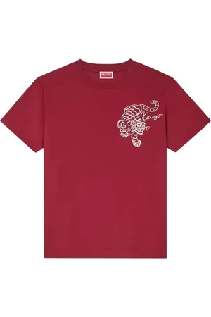 Kenzo Tops, Dames, Rood, M, Katoen, Geborduurd Star Tiger T-shirt