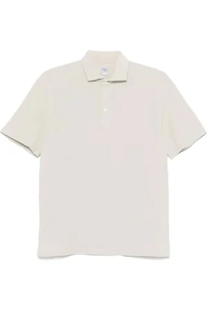 FEDELI Tops, Heren, Grijs, 3Xl, Almond Beige Polo Shirt met Cutaway Kraag