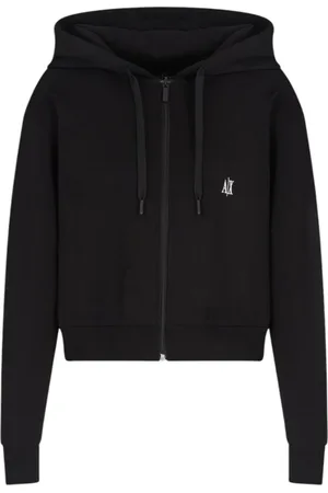 Armani Exchange Sweatshirts & Hoodies, Dames, Zwart, M, Katoen, Zwarte Hoodie met volledige rits