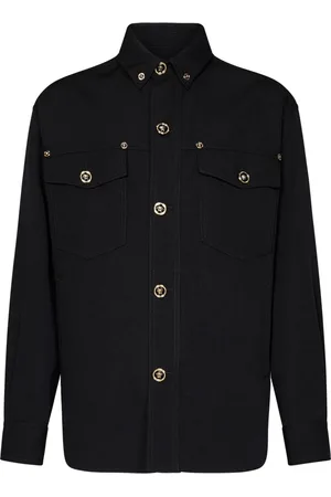 VERSACE Jassen, Heren, Zwart, S, Wol, Zwarte wollen jas met Medusa-knopen