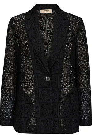 Mos Mosh Jassen, Dames, Zwart, XS, Katoen, Zwarte kanten blazer met V-hals