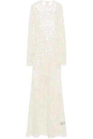 DAVID KOMA Kleedjes, Dames, Wit, 2Xs, Pailletten, Witte Pailletten Mesh Jurk