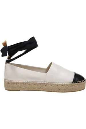 Tory Burch Schoenen, Dames, , 40 EU, Leer, Zwart Crème Cap-Toe Espadrille Schoenen