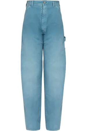 Maison Margiela Jeans, Heren, Blauw, W30, Heldere Blauwe Lage Kruis Wijde Pijp Jeans