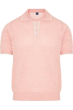 FEDELI Tops, Heren, Roze, 2Xl, Katoen, Gebreide polo shirt in linnen/katoen