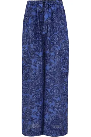 ZIMMERMANN Broeken, Dames, Blauw, M, Blauwe Paisley Zijden Wijde Pijp Broek