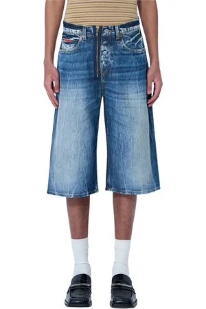 MARTINE ROSE Korte broeken, Heren, Blauw, L, Katoen, Mid Rise Zip-Up Jean Shorts