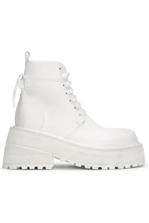 MARSÈLL Schoenen, Dames, Wit, 39 EU, Katoen, Witte Leren Enkellaarzen Vetersluiting