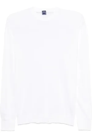 FEDELI Truien, Heren, Wit, M, Witte Crew Neck Sweater