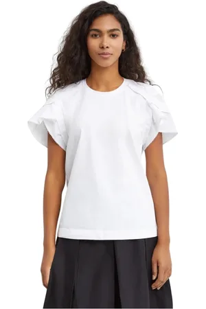 3.1 Phillip Lim Tops, Dames, Wit, M, Katoen, Witte Katoenen Geplooide Tee