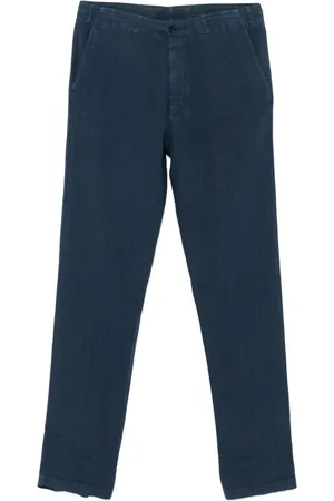 corneliani Broeken, Heren, Blauw, M, Linnen, Linnen broek met zakken en Drop 7