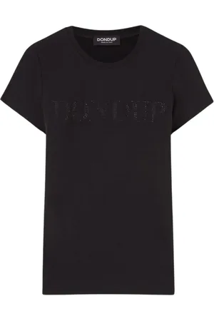 Dondup Tops, Dames, Zwart, M, Katoen, Slim Jersey T-shirt met Strass Logo