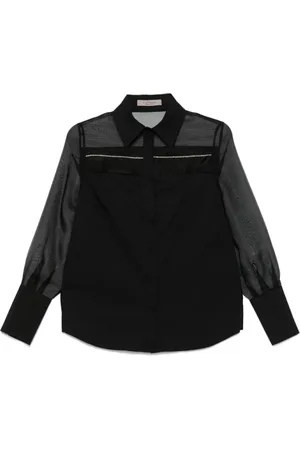 D.EXTERIOR Blouses & Shirts, Dames, Zwart, M, Katoen, Zwarte kraalversierde overhemd met knoopsluiting