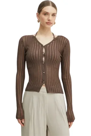 Patrizia Pepe Truien, Dames, Bruin, M, Bruine Cardigan Sweaters Fijn Gebreid