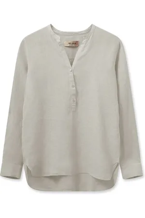 Mos Mosh Blouses & Shirts, Dames, , L, Linnen, Linnen blouse met V-hals en knoopsluiting