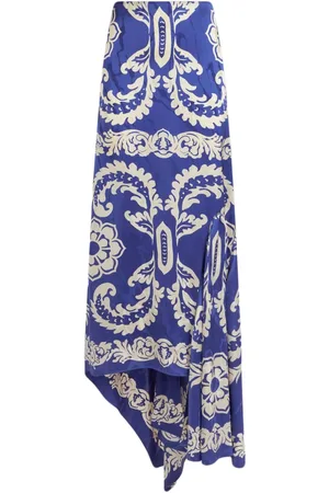 Etro Rokken, Dames, Blauw, S, Blauwe Bloem Asymmetrische Rok