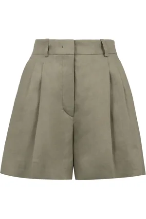 Kiton Korte broeken, Dames, Groen, S, Linnen, Geplooide Linnen Shorts