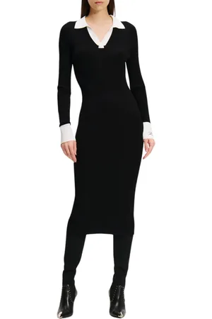 Karl Lagerfeld Kleedjes, Dames, Zwart, L, Jurk lslv polo gebreide jurk 246w 1319