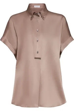 Brunello Cucinelli Blouses & Shirts, Dames, Bruin, M, Bruine Overhemd Collectie