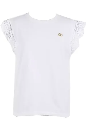 Twin-Set Tops, Dames, Wit, XS, Katoen, Katoenen Jersey T-shirt met Kantafwerking