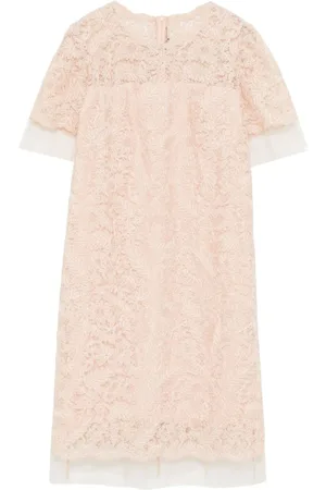 ERMANNO SCERVINO Kleedjes, Dames, Roze, S, Polyester, Korte Roze Kanten Jurk met Tulle Randen