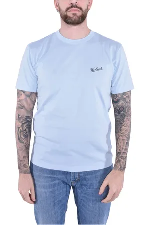 Woolrich Tops, Heren, Blauw, M, Katoen, Biologisch Katoenen Logo T-shirt