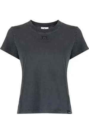 Courrèges Tops, Dames, Grijs, S, Katoen, Grijze Katoenen Distressed T-shirt