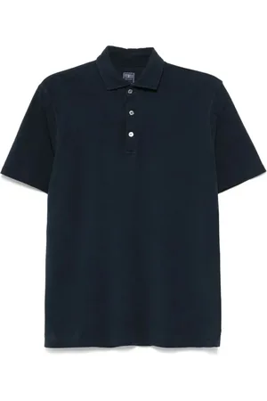 FEDELI Tops, Heren, Blauw, S, Blauw Poloshirt met Korte Mouwen