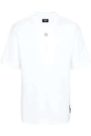 Fendi Tops, Heren, Wit, 2Xl, Katoen, Katoenen Jersey Crew Neck T-shirt