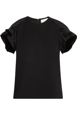 3.1 Phillip Lim Tops, Dames, Zwart, M, Katoen, Zwarte Katoenen Geplooide T-shirt