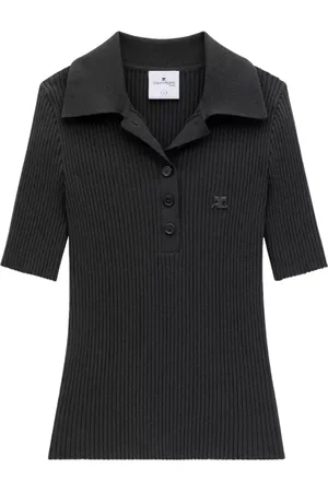 Courrèges Tops, Dames, Zwart, XS, Polyester, Zwarte Polo Shirt met Logo
