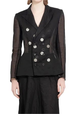 YOHJI YAMAMOTO Jassen, Dames, Zwart, M, Katoen, Polkadot Dubbele Jas