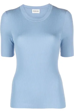 P.A.R.O.S.H. Truien, Dames, Blauw, L, Katoen, Lichtblauwe korte mouw gebreide kleding