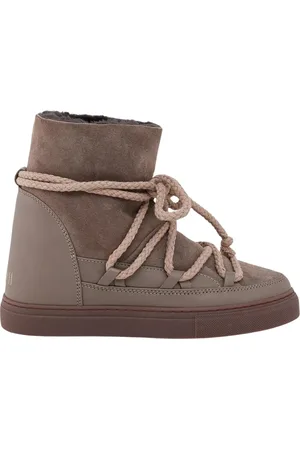 INUIKII Schoenen, Dames, Grijs, 38 EU, Leer, Leren sneeuwlaarzen met verborgen sleehak