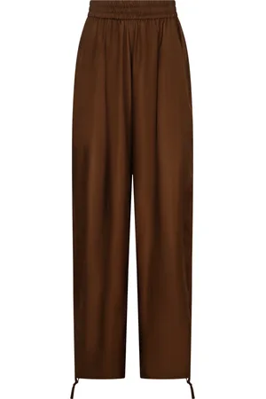 Serafini Broeken, Dames, Bruin, S, Zijden broek met verstelbare enkels