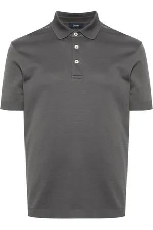 HERNO Tops, Heren, Grijs, L, Katoen, Grijze Polo T-shirt met knoopsluiting