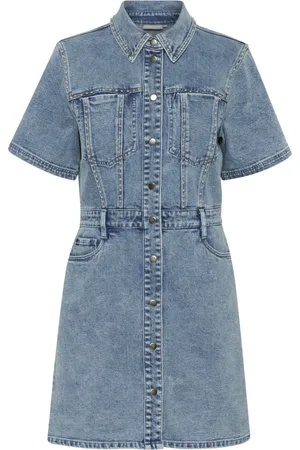Kaffe Kleedjes, Dames, Blauw, L, Denim, Denim Jurk met Korte Mouwen en Kraag