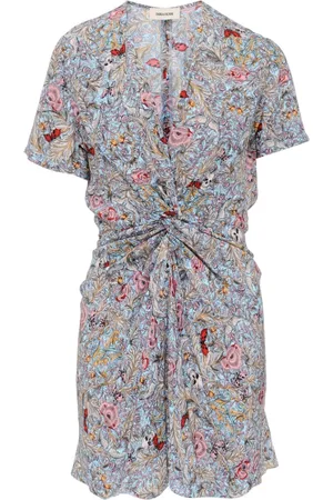Zadig & Voltaire Kleedjes, Dames, Veelkleurig, XS, Katoen, Zachte Britse bloemen Mist