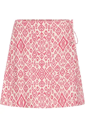 Ichi Rokken, Dames, Roze, L, Linnen, Geranium Diamond Ikat Rok
