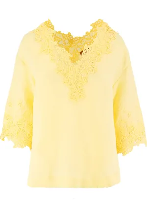 ERMANNO SCERVINO Blouses & Shirts, Dames, Geel, S, Bloemenkant T-Shirt