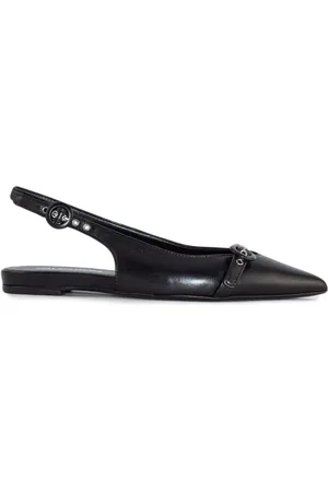 HALMANERA Schoenen, Dames, Zwart, 37 EU, Zwarte leren slingback platte schoenen
