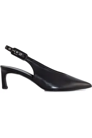 HALMANERA Schoenen, Dames, Zwart, 39 EU, Zwarte Leren Stiletto Hak Sandalen