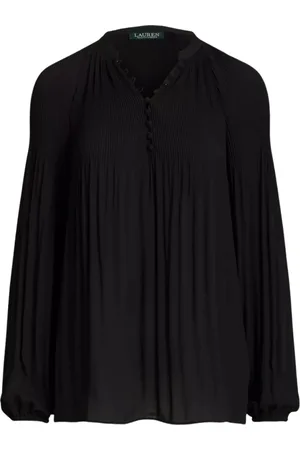 Ralph Lauren Blouses & Shirts, Dames, Zwart, S, Zwarte geplooide overhemdblouse