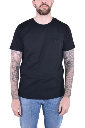 Dondup Tops, Heren, Zwart, M, Katoen, Geborduurde ronde hals katoenen jersey t-shirt