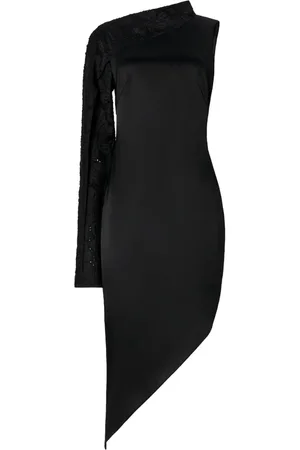 GENNY Kleedjes, Dames, Zwart, S, Satijn, Zwarte Satijnen One-Shoulder Sheath Jurk