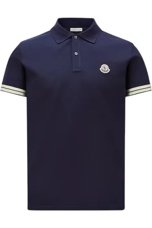 Moncler Tops, Heren, Blauw, XL, Katoen, Gestreepte Trim Polo Shirt Navy